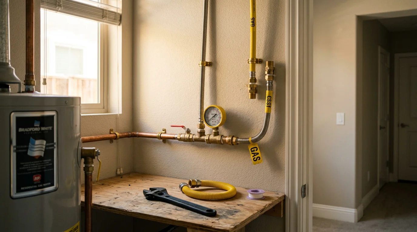 Gas pipe installation and safety inspection work in San Diego residential property